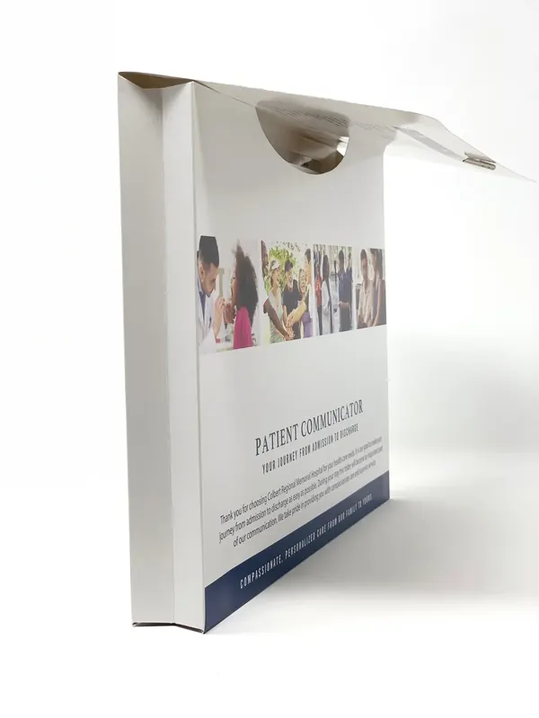 Colbert Regional Memorial Hospital folder standing on end with its top flap open