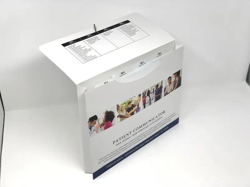 Colbert Regional Memorial Hospital folder seen from above, the tabbed insert visible inside